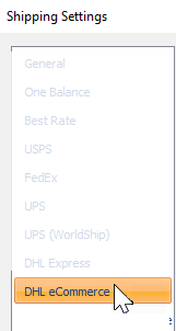 DHL eCommerce is selected on the Shipping Settings screen.