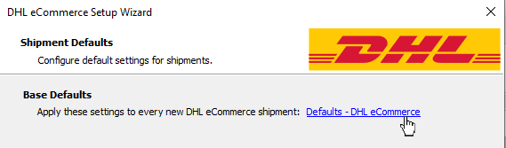 The defaults-DHL ecommerce link is being clicked to open the base defaults screen.