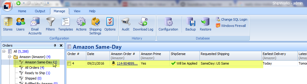 select the amazon same day filter