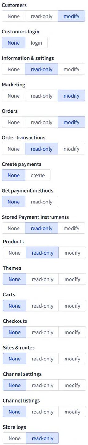 Big Commerce API scopes and permissions configured for ShipWorks