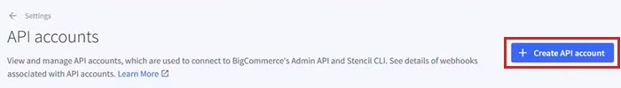 The create API account button is highlighted on the API accounts page.