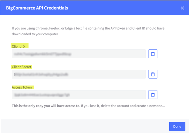 bigcommerce api credentials screen
