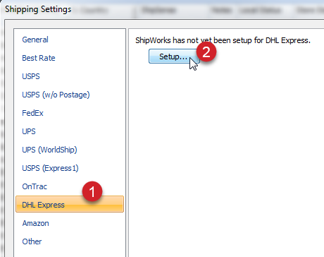 DHL express shipping settings setup button