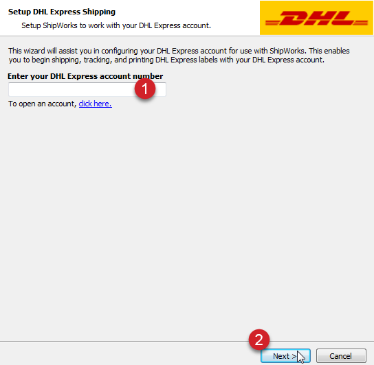 dhl wizard add carrier account number