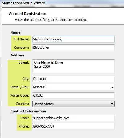 stamps.com account registration contact info existing account