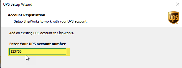 Highlights field to add an existing UPS account number