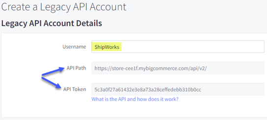 Creating a bigcommerce legacy account details