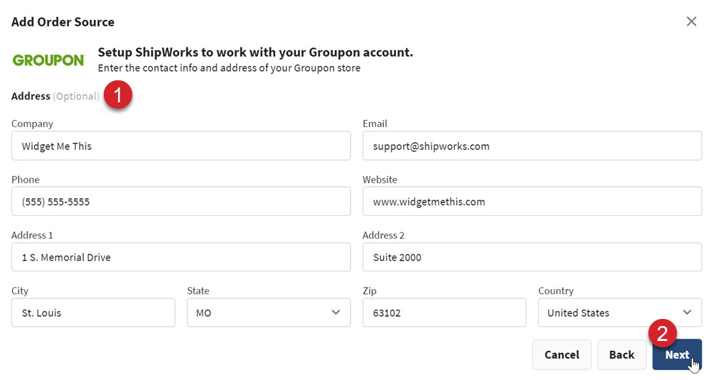 The contact information form. Then click the Next button.