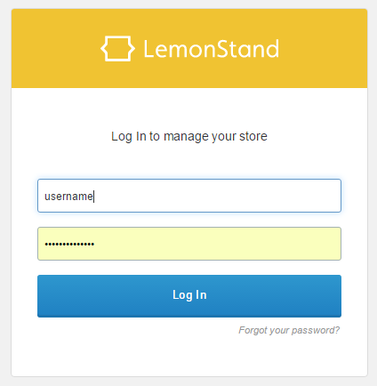 lemonstand login screen