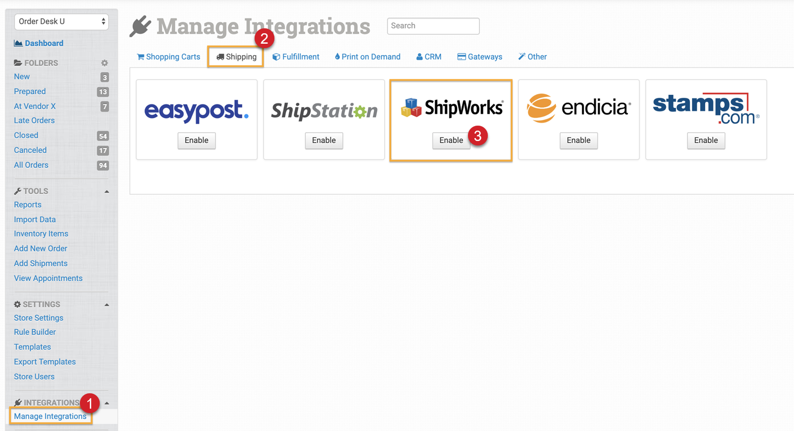 order desk manage integrations