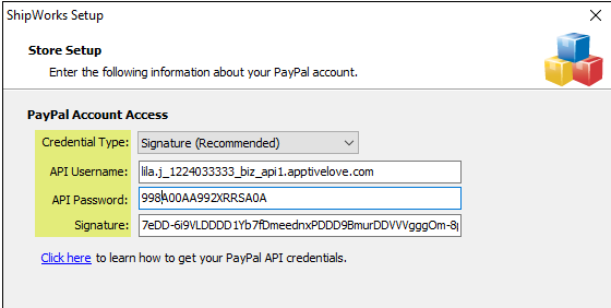 add store paypal credentials
