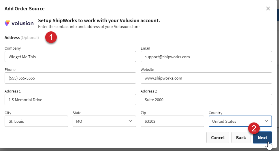 Fill out the contact information and click the next button.