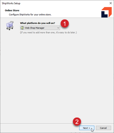 Select Web Shop Manager then click the Next button.